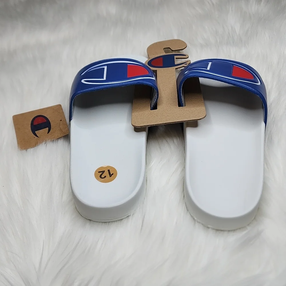 Champion IPO Royal White Slides Sandals Flip Flops